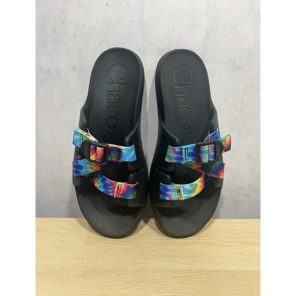 Chaco Chill Black Rainbow Slides Outdoor Sports Summer Woman's Sandals Size 6